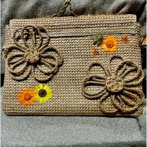 ONE OF A KIND Beautifully Decorated Straw Crossbody Purse
